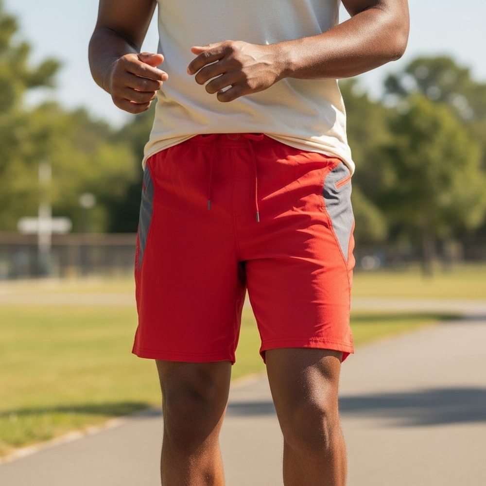 HYLETE Red & Gray Training Workout Shorts Men's Medium‎ Drawstring Gym